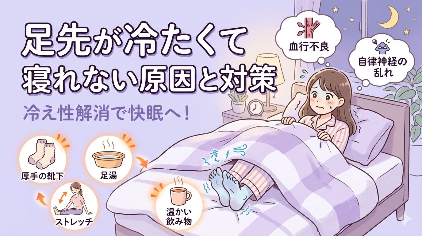 足先が冷たくて寝れない女性のイラスト