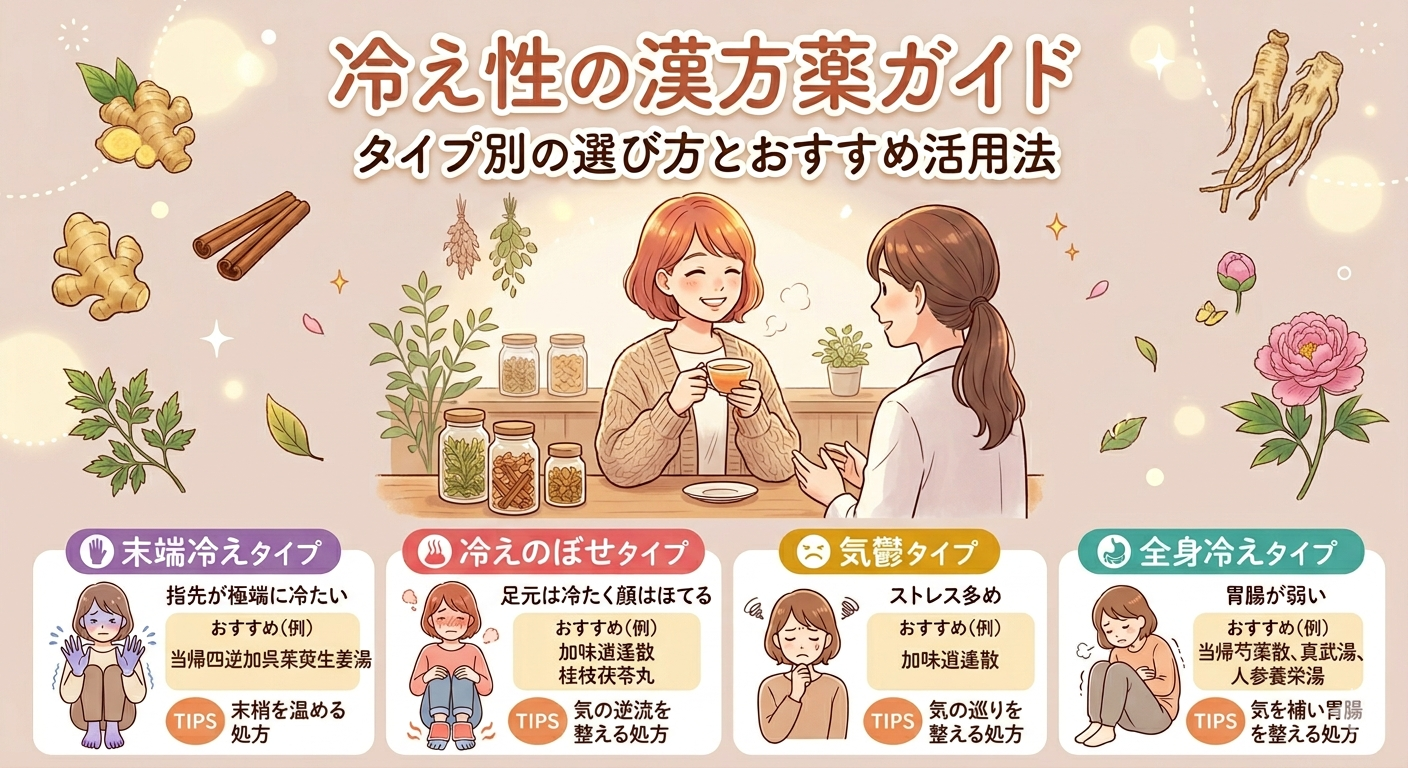 冷え性のタイプ別漢方薬がわかるイラスト画像