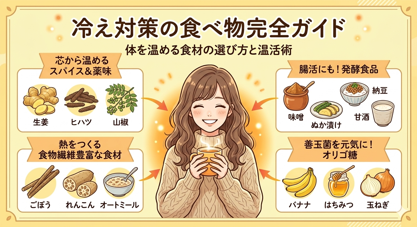 冷え性対策の食べ物が分かるイラスト画像